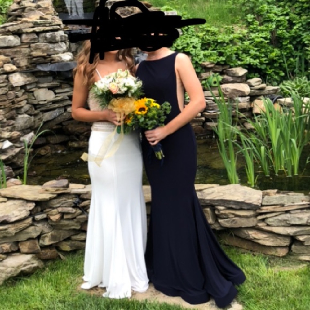 Navy designer prom dress